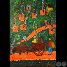 LA RECOLECIÓN DE COCOS - Óleo sobre tela de PEDRO DI LASCIO